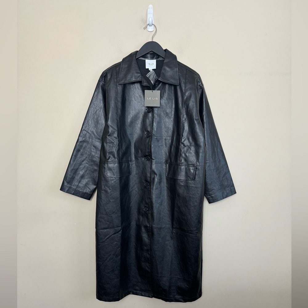 NWT - Le Lis - Faux Leather Black Duster Jacket. Medium & Small. Oversized.
